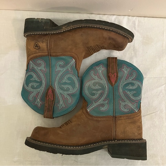 Ariat brown and turquoise leather cowgirl boots, size 6.5. Style 100231113 - Picture 4 of 8
